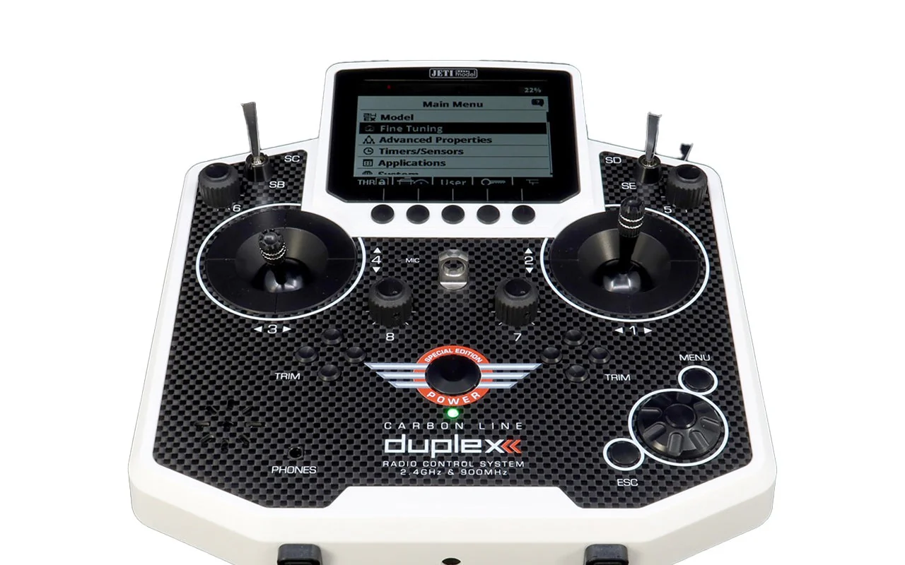 Jeti Duplex DS-12 Special Edition Carbon White 2.4GHz/900MHz w/Rx REX R7, Aluminum Tx Case Radio System - Image 2