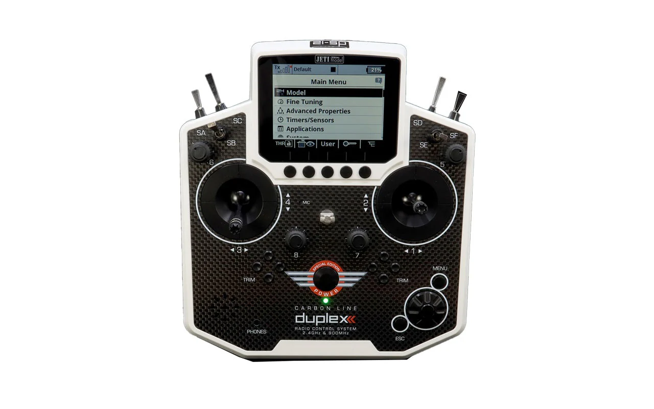 Jeti Duplex DS-12 Special Edition Carbon White 2.4GHz/900MHz w/Rx REX R7, Aluminum Tx Case Radio System - Image 4