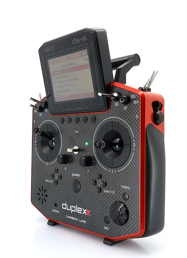 Jeti Duplex DS-16 G2 Carbon RED 2.4GHz/900MHz w/Rx R10, Aluminum Tx Case Radio System - Image 2